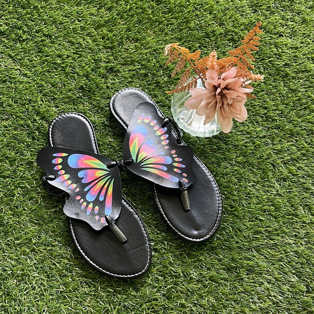 Black Butterfly Sandals with Colorful Design